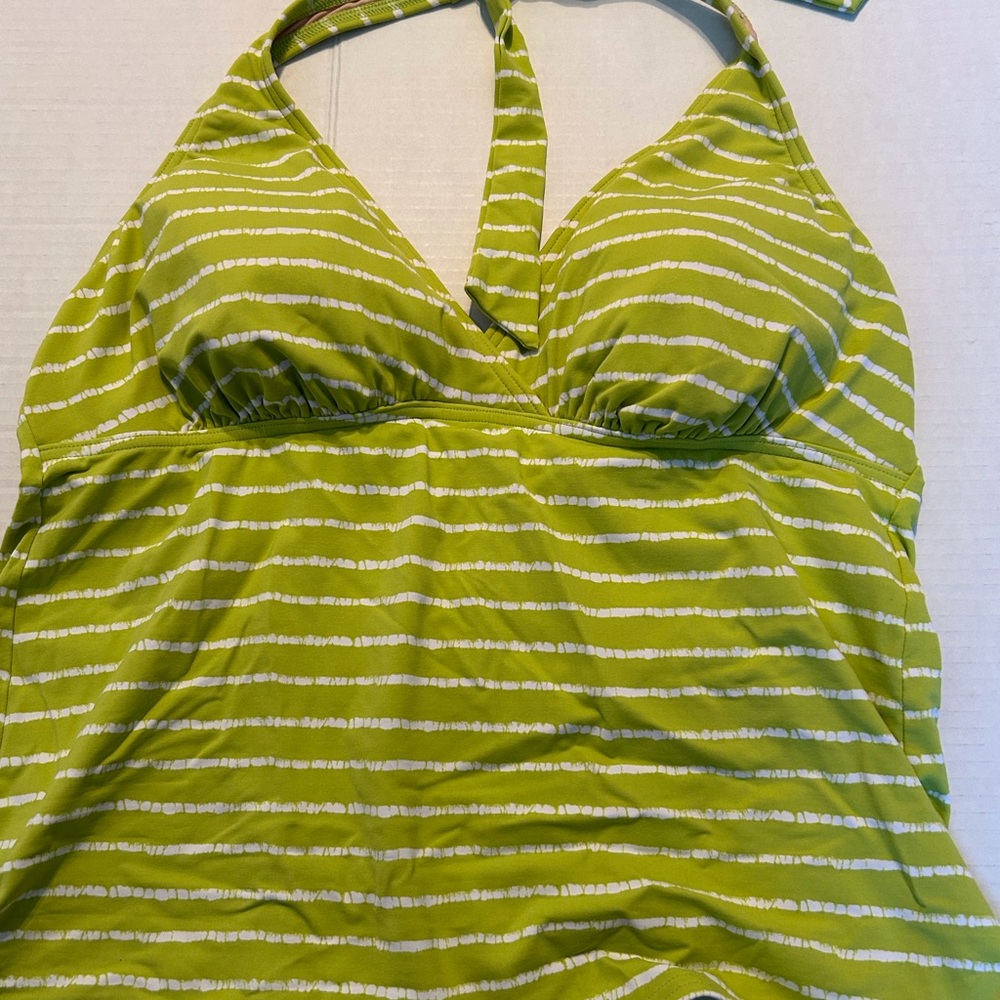 Green and White Striped Halter Tankini Top